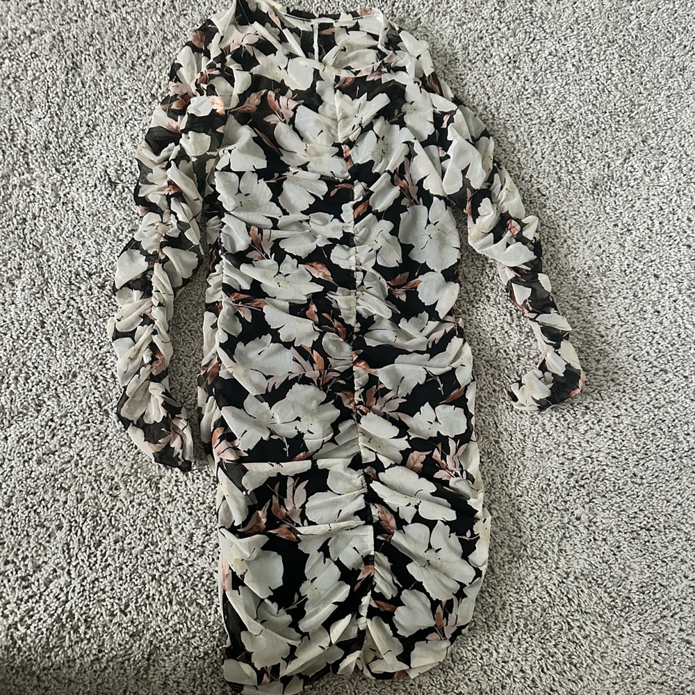 Abercrombie Long-Sleeve Ruched Mesh Mini Dress